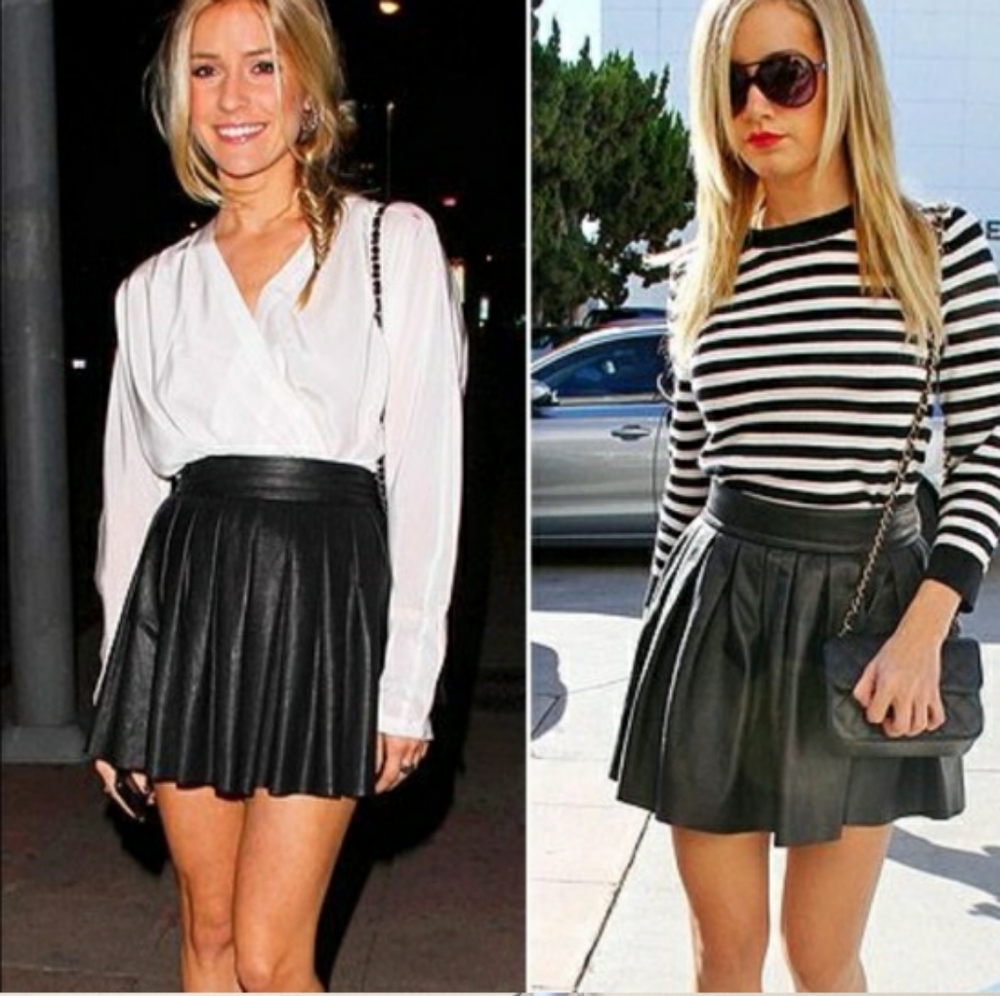 NWT, Alice + Olivia Pleated Leather Skirt, NAVY BLUE